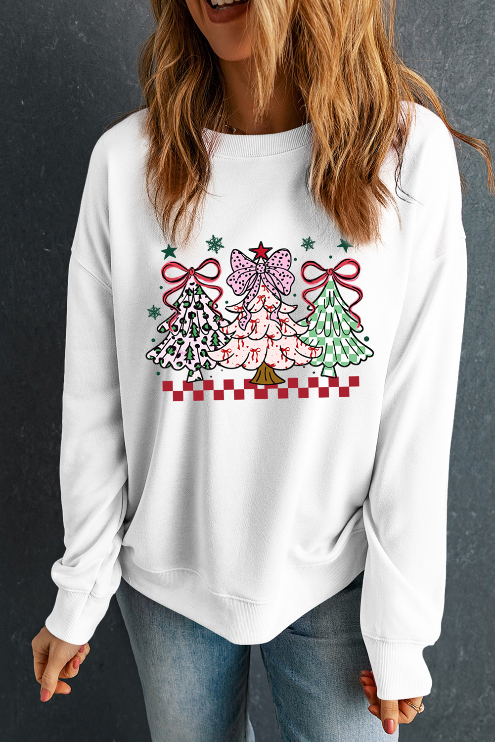 White Christmas Tree Graphic Customized Holiday Sweatshirt