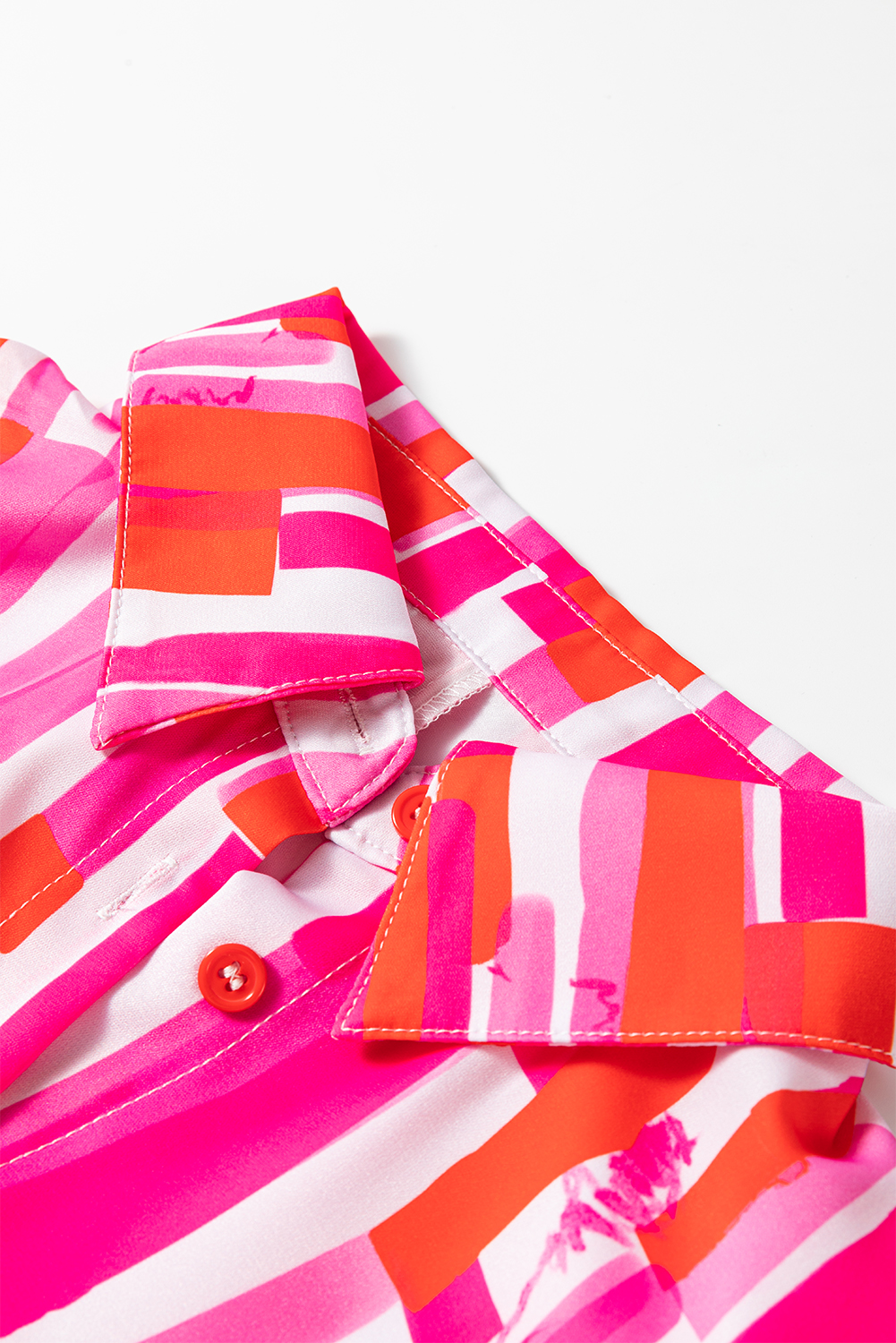 Pink Abstract Print Batwing Sleeve Casual Shirt