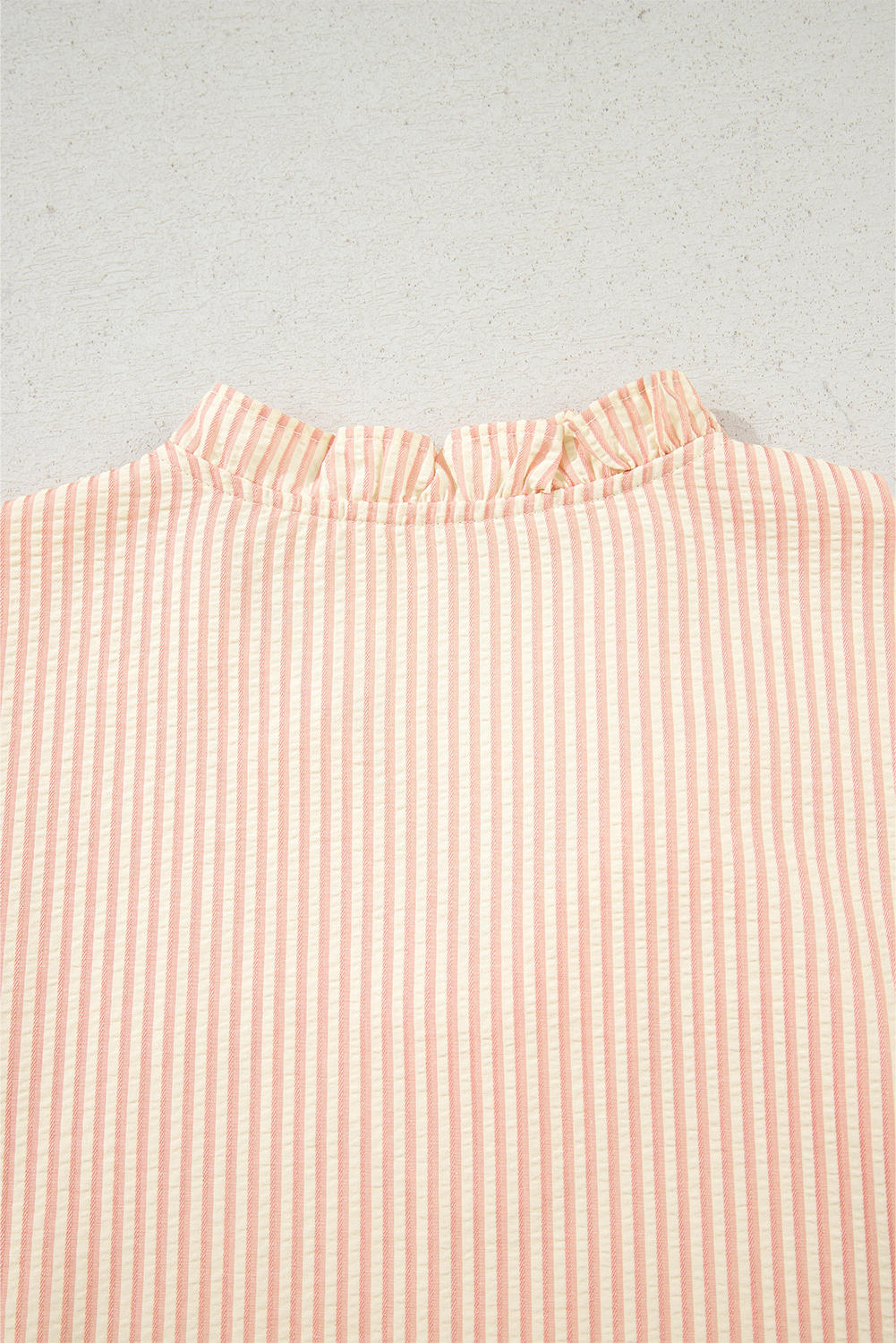 Pink Stripe Bow Knot Cuff Pearl Embellished Puff Sleeve V Neck Blouse