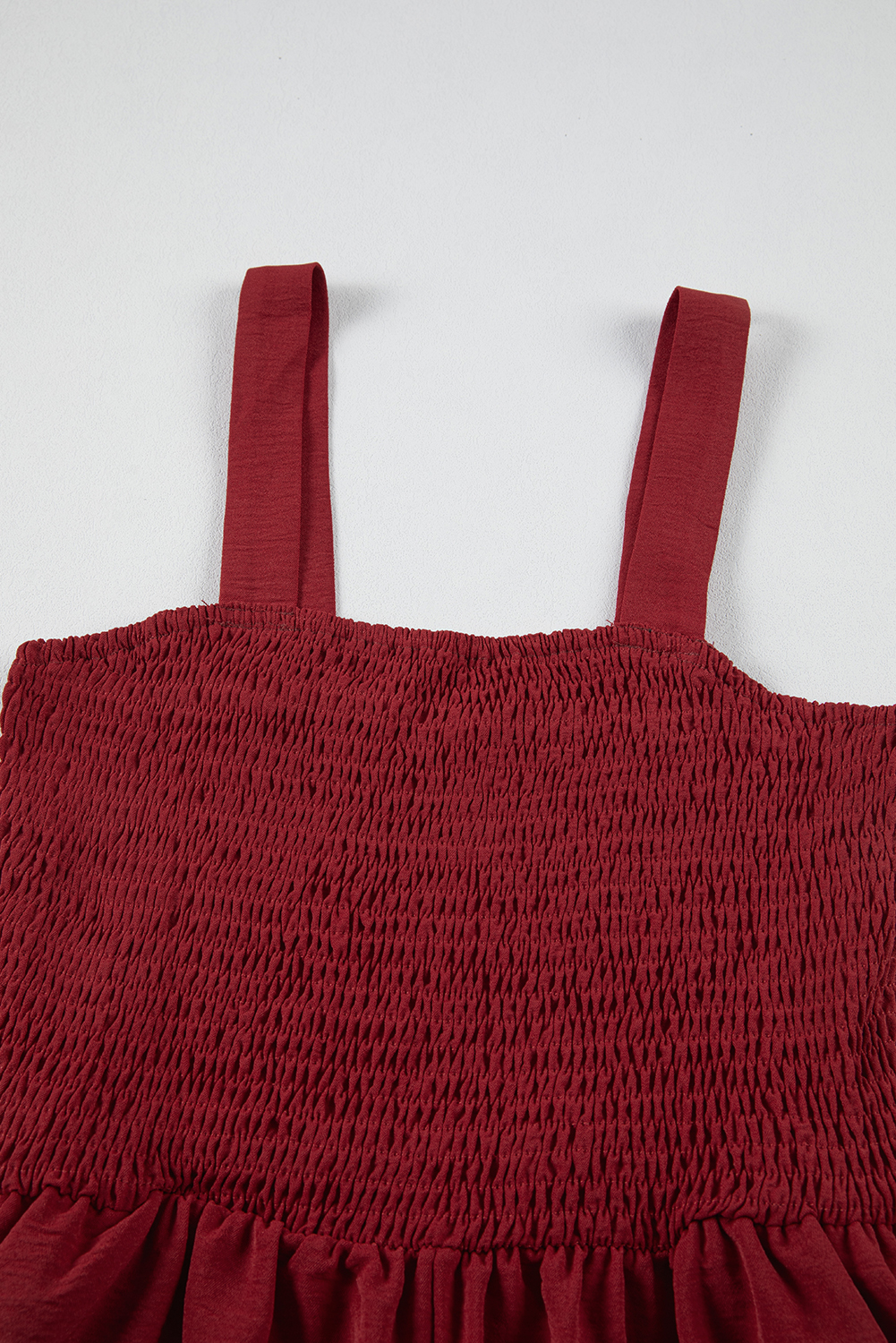 Burgundy Casual Pocketed Smocked Sleeveless Romper