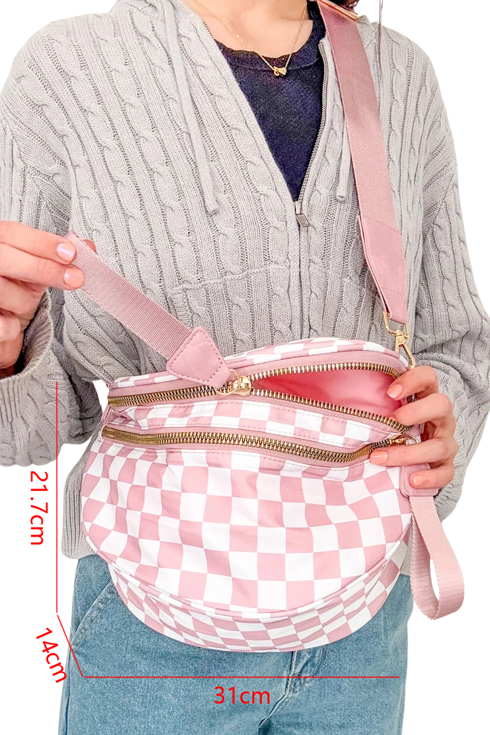 Jungle Green Double Zip Crescent Shape Adjustable Sling Bag