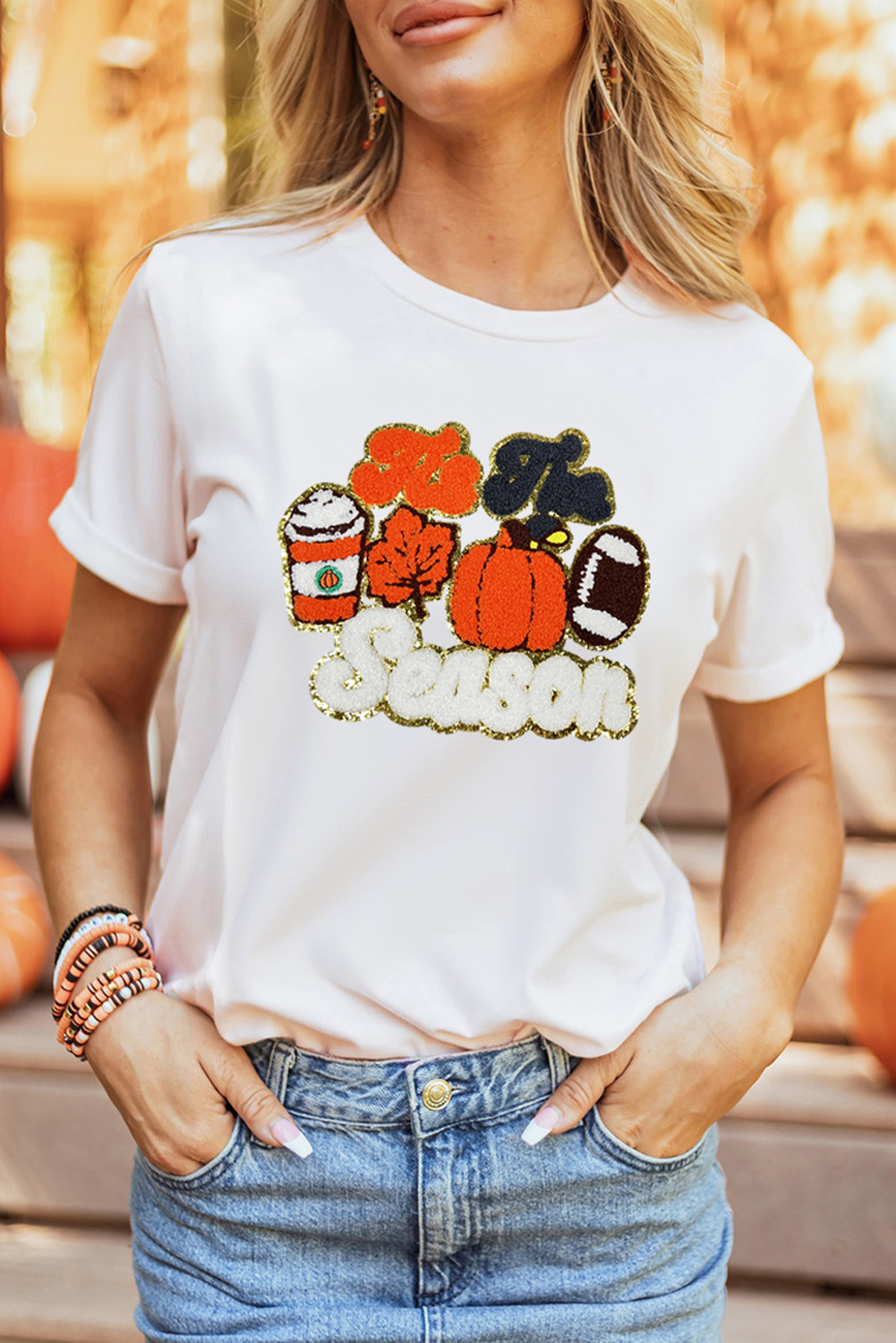 White Tis The Season Pumpkin Spice Latte Lover Graphic Crewneck T Shirt