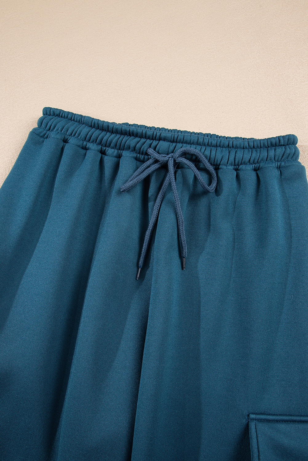 Peacock Blue Cozy Hooded Sweatshirt Drawstring Elastic Waistband Cargo Pant Set