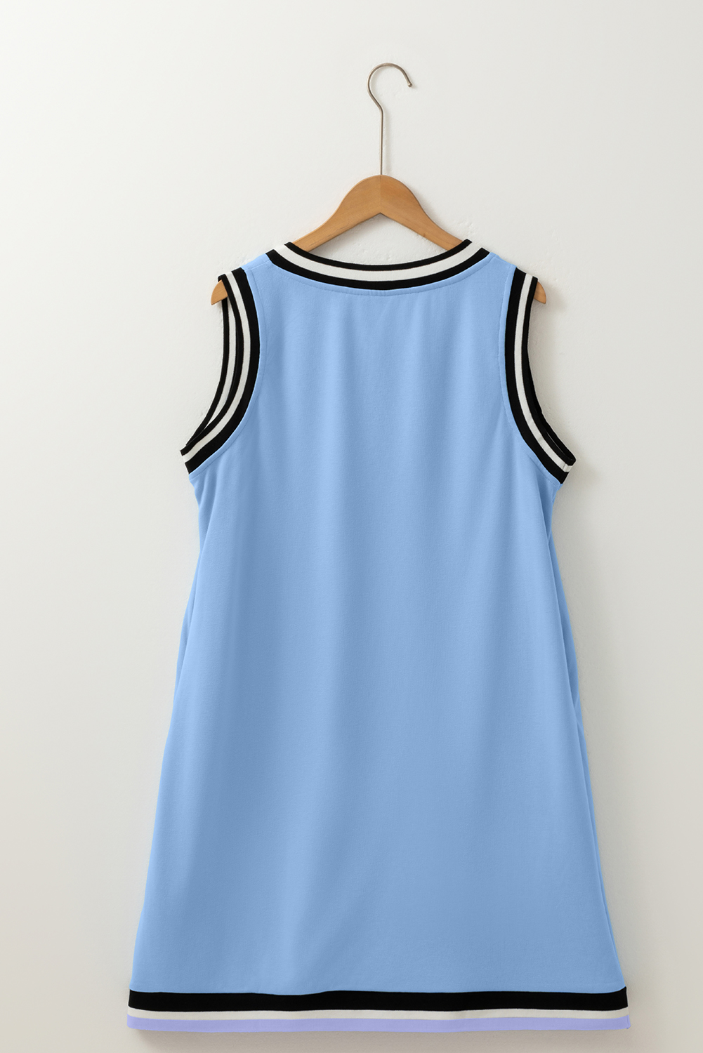 Mint Green Varsity Contrast Striped V Neck Long Sleeve T Shirt Dress with Pockets