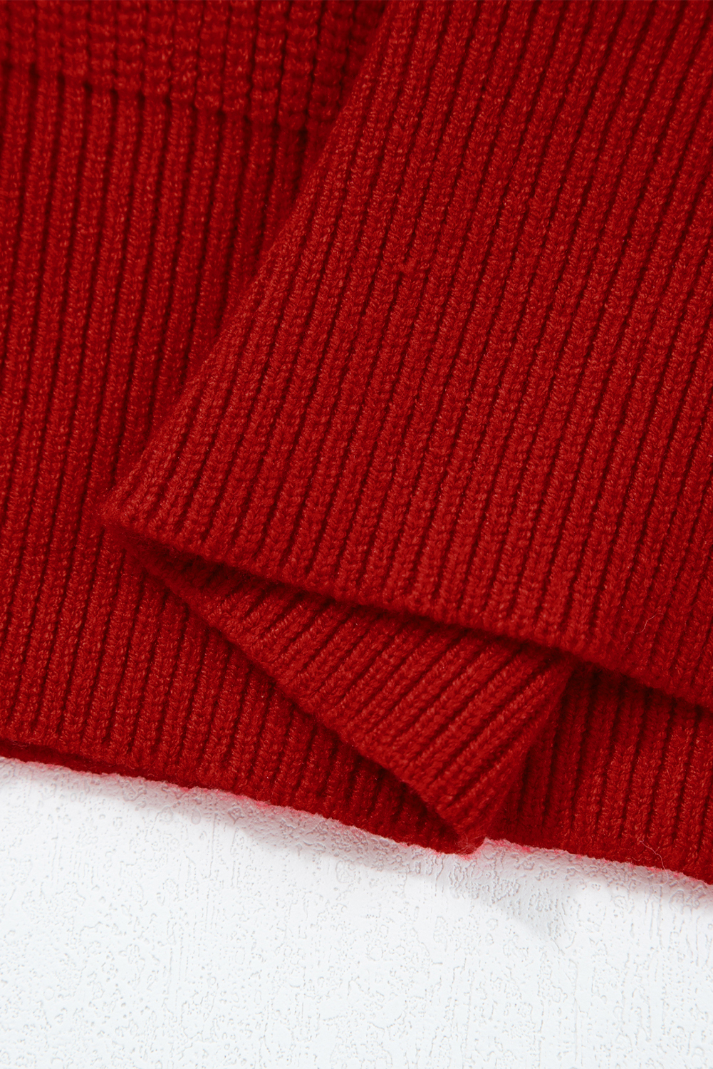 Racing Red Lantern Sleeve V Neck Knot Back Sweater