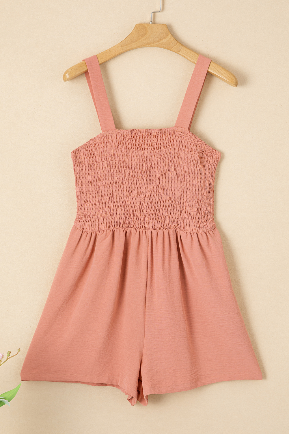Burgundy Casual Pocketed Smocked Sleeveless Romper