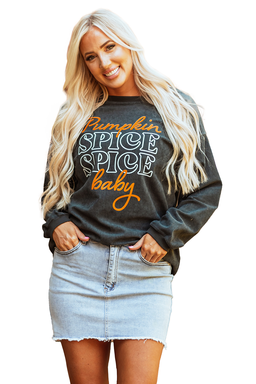 Dark Grey Pumpkin Spice Baby Graphic Textured Sweatshirt