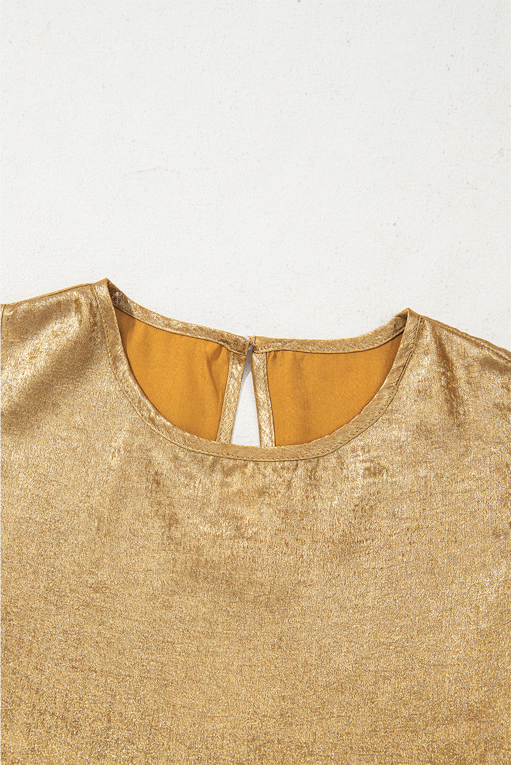 Gold Metal Textured Round Neck Casual Tank Top