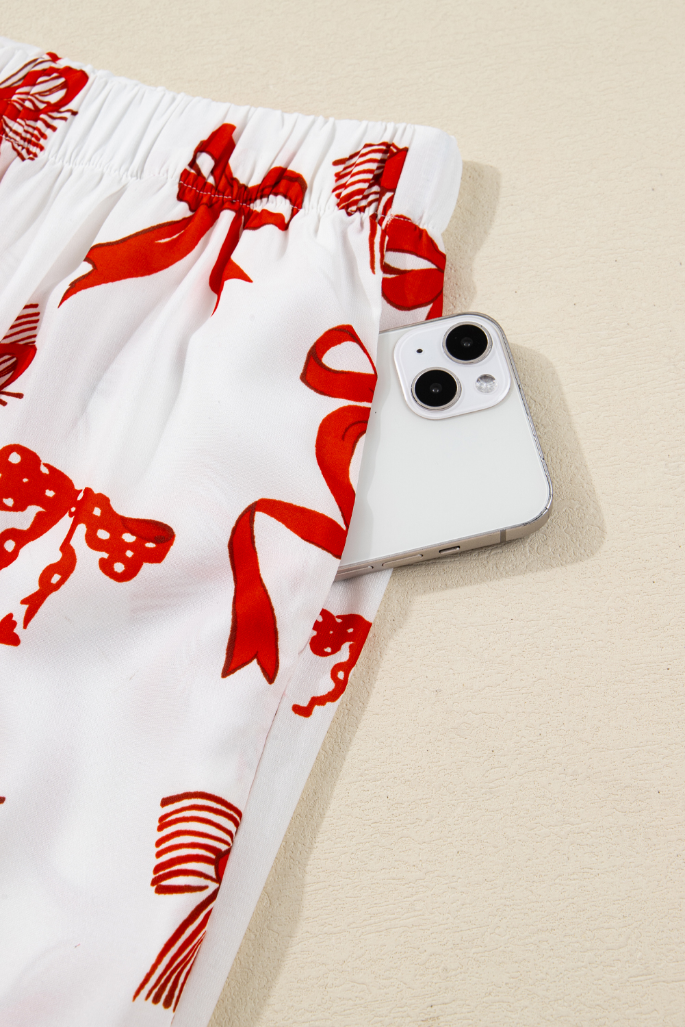 Red Christmas Bow Print Long 2pcs Pajama Set