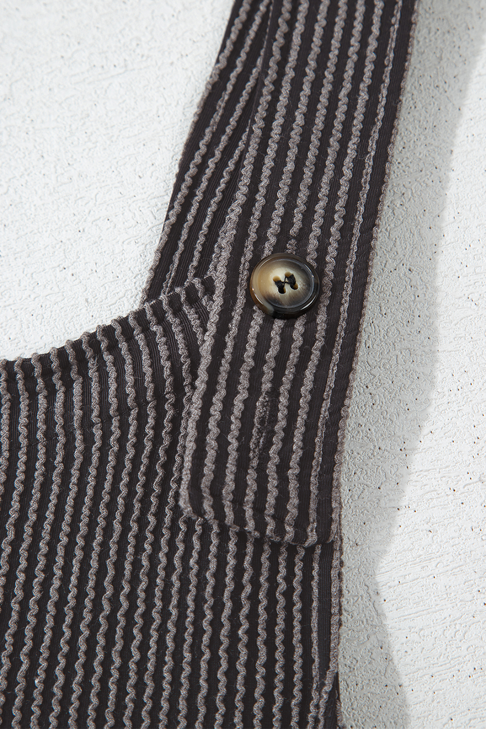 Dark Grey Ribbed Knit Patched Pocket Wide Leg Overalls