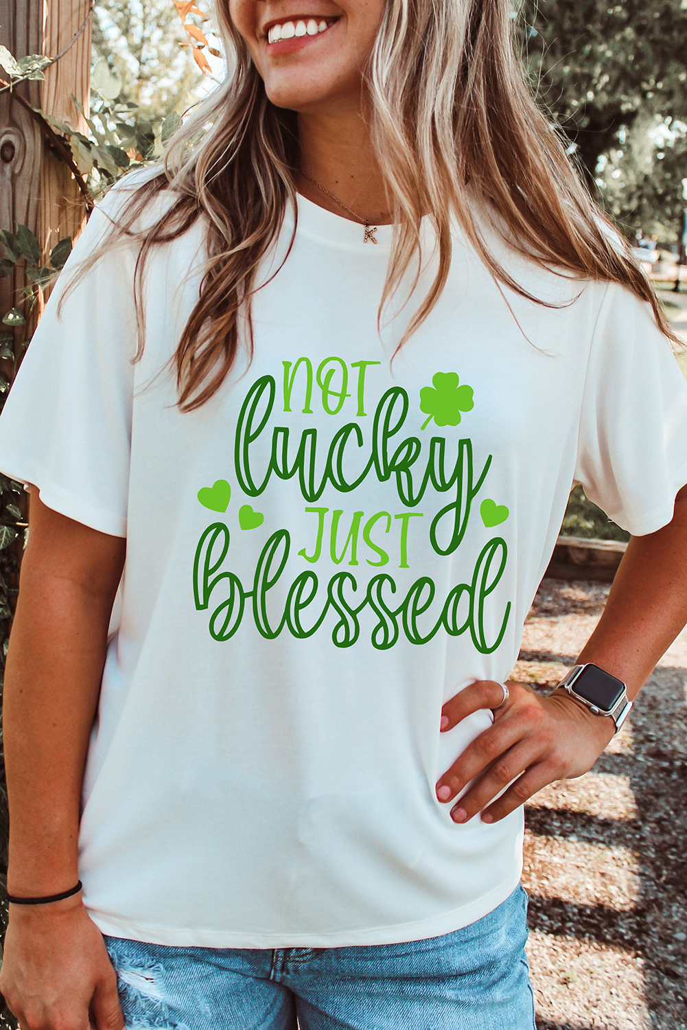 Black St. Patricks Lucky Clover Print O Neck T Shirt