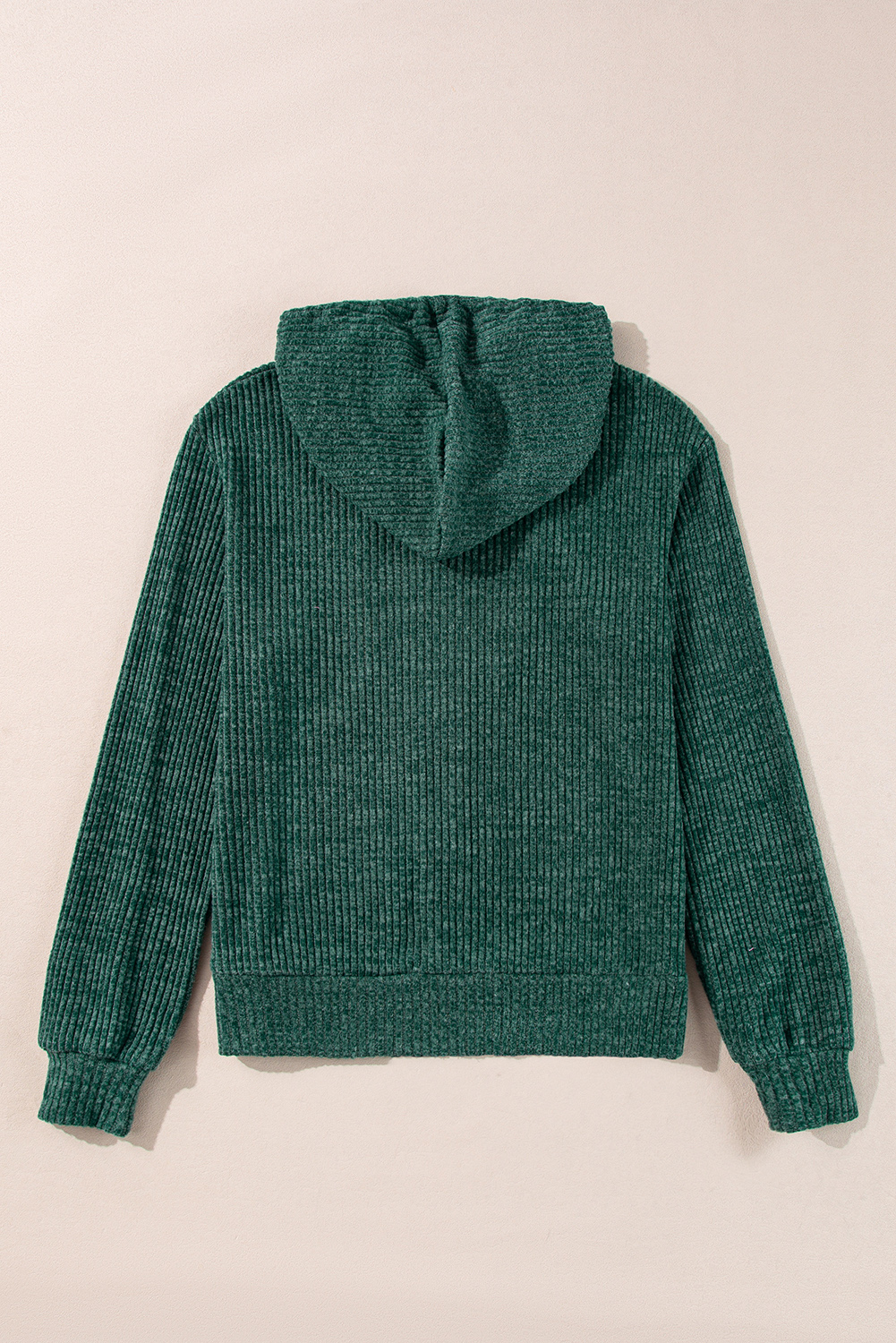 Dark Grey Ribbed Zip Up Front Drawstring Hoodie