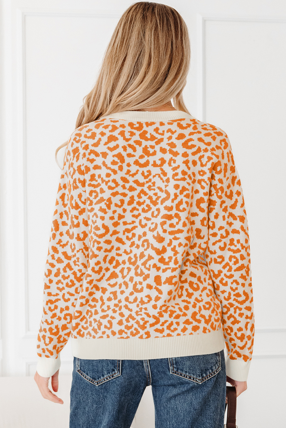 Black Leopard Drop Shoulder Chunky Knitted Cardigan Sweater
