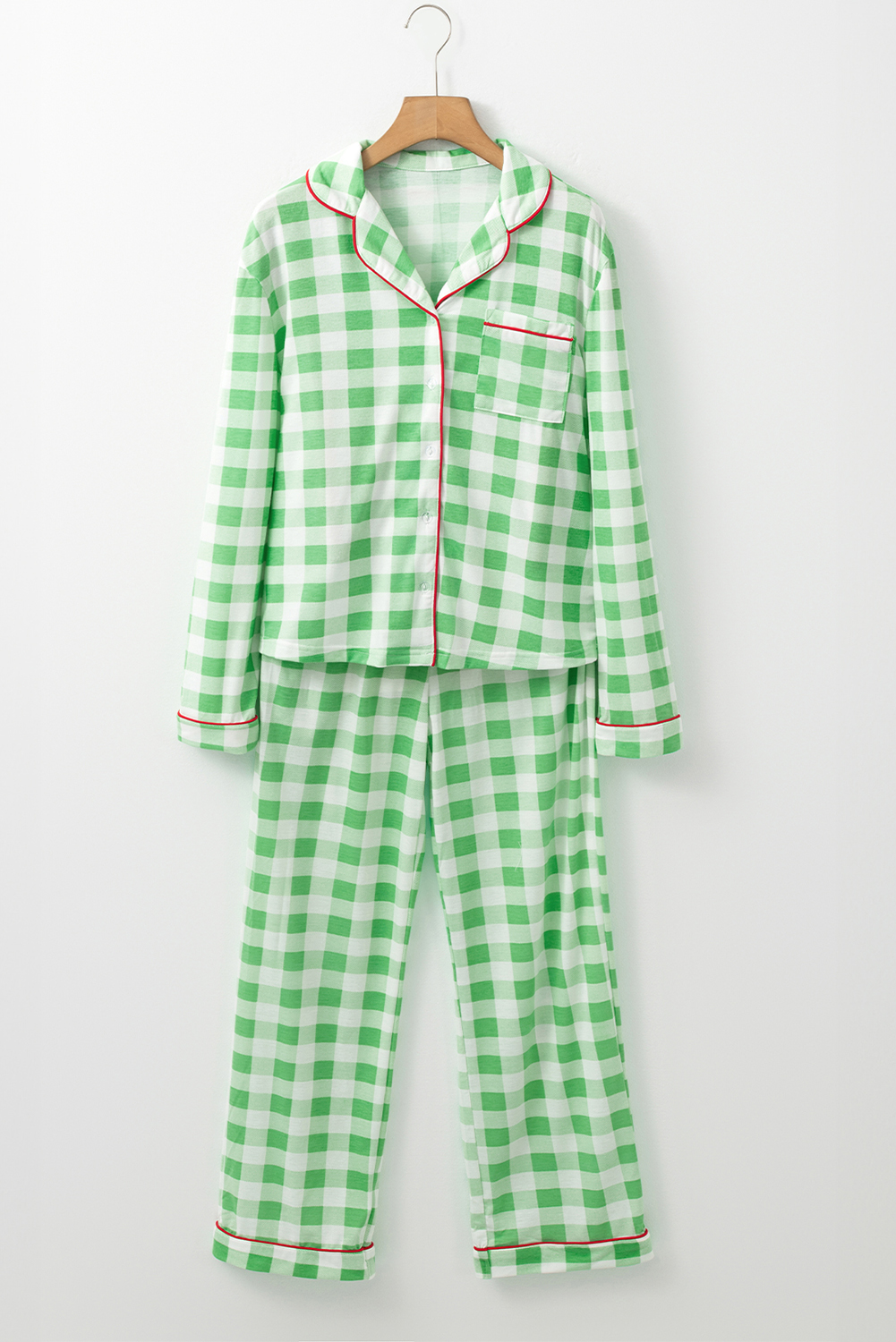 Fiery Red Christmas Plaid Print Shirt and Pants Pajama Set