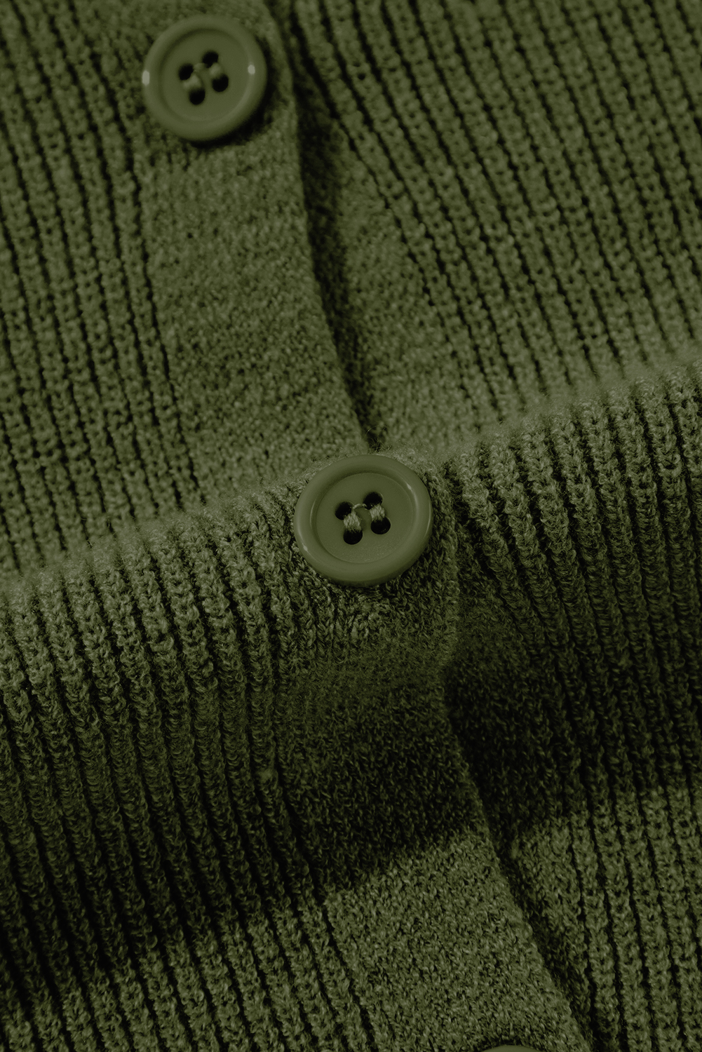 Moss Green Lightweight Ribbed Knit Button Front V Neck Cardigan