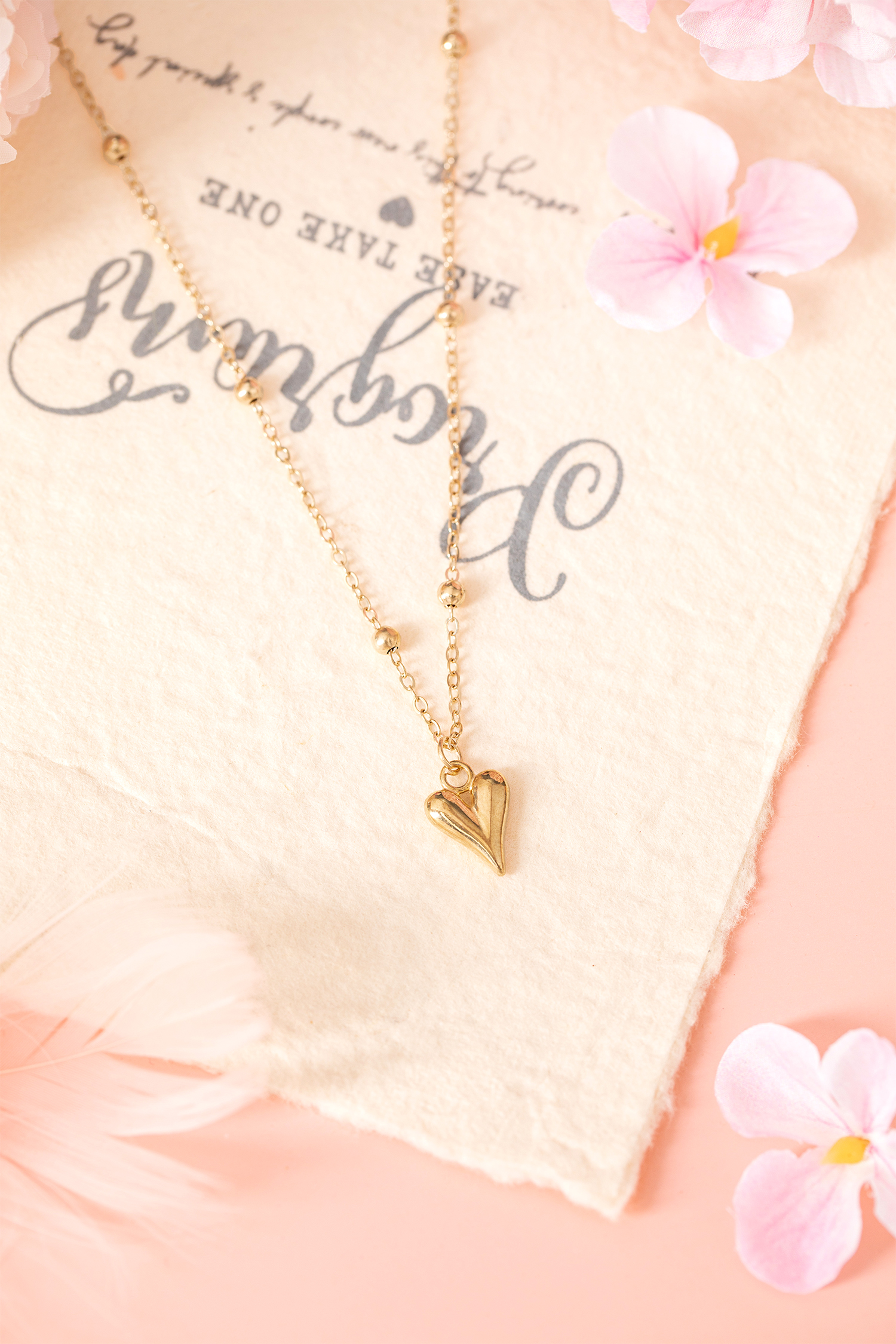 Gold Plated Alloy Puffed Heart Necklace