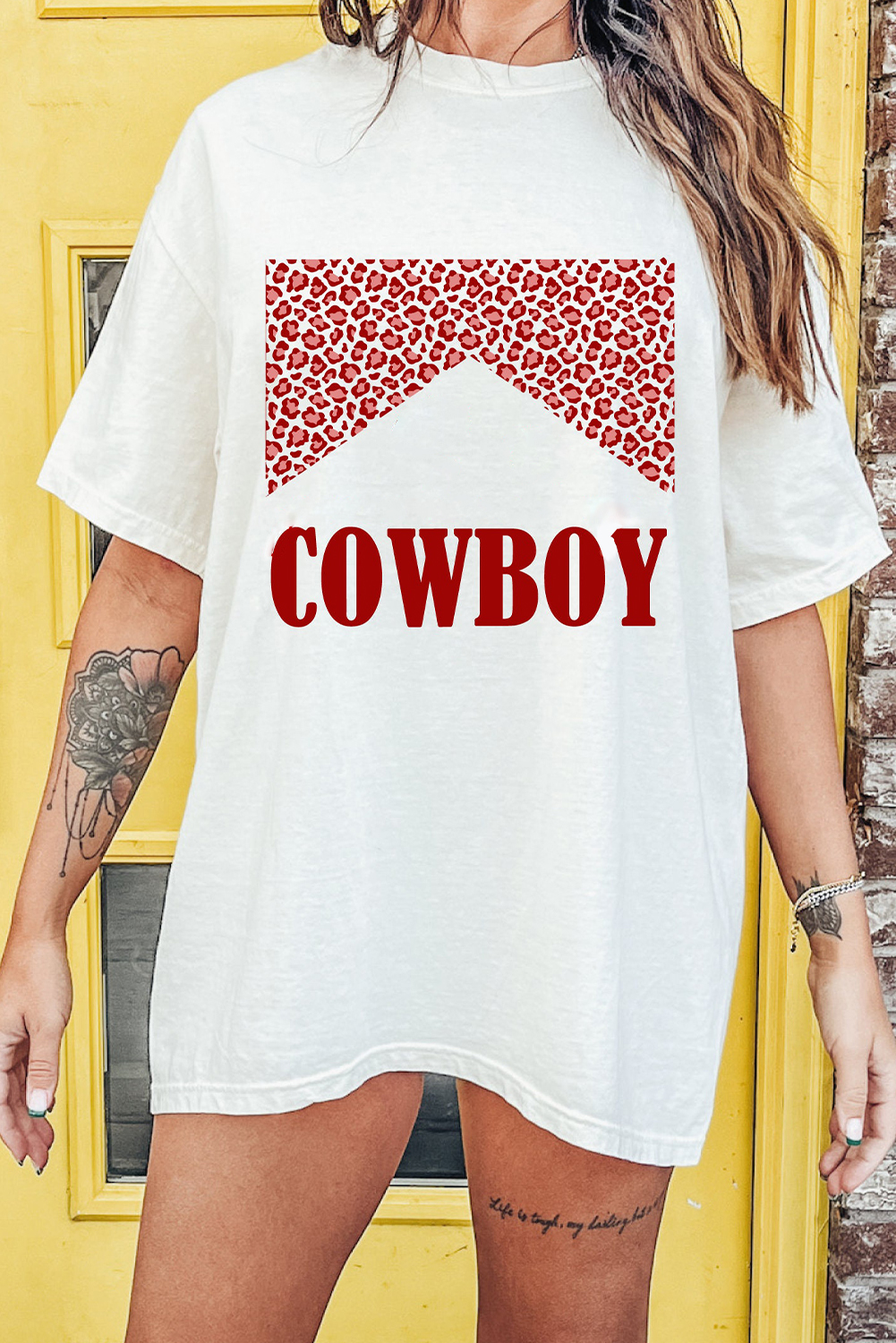 White Oversize COWBOY Graphic Round Neck Short Sleeve Tee