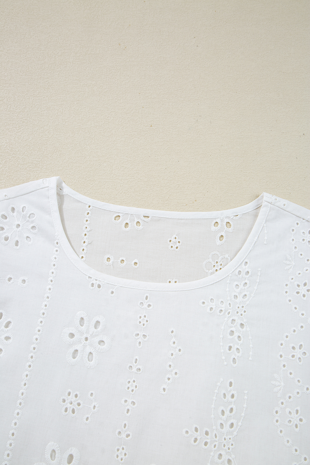 White Eyelet Embroidered Smocked Cuff Sheer Blouse