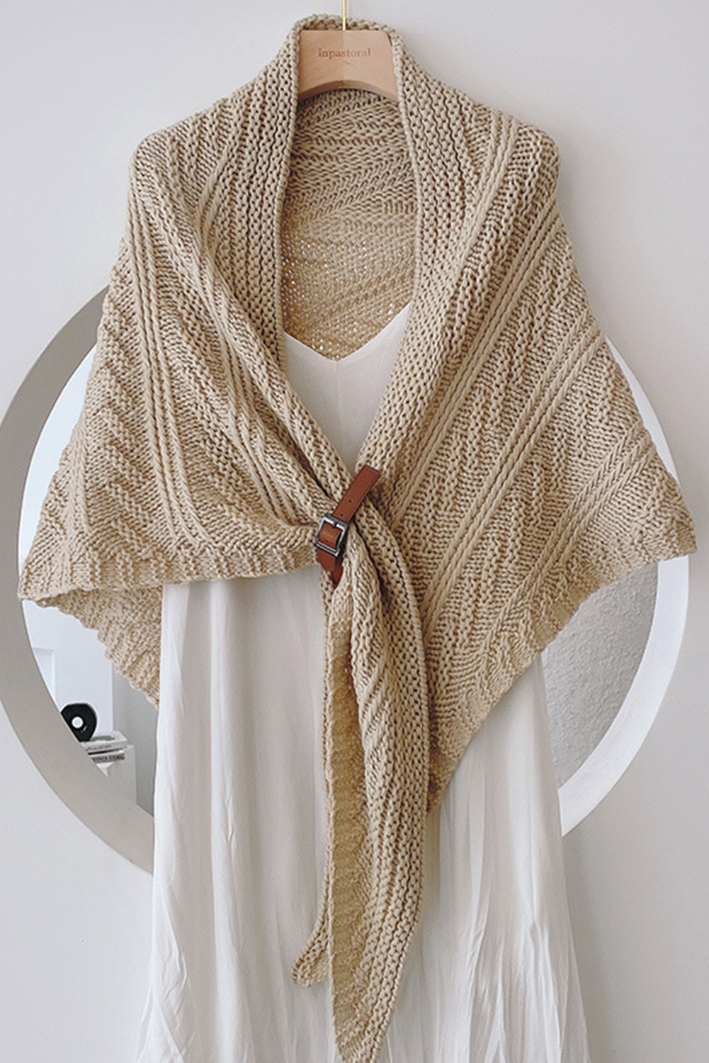 Parchment Faux Leather Belt Triangle Shawl Scarf