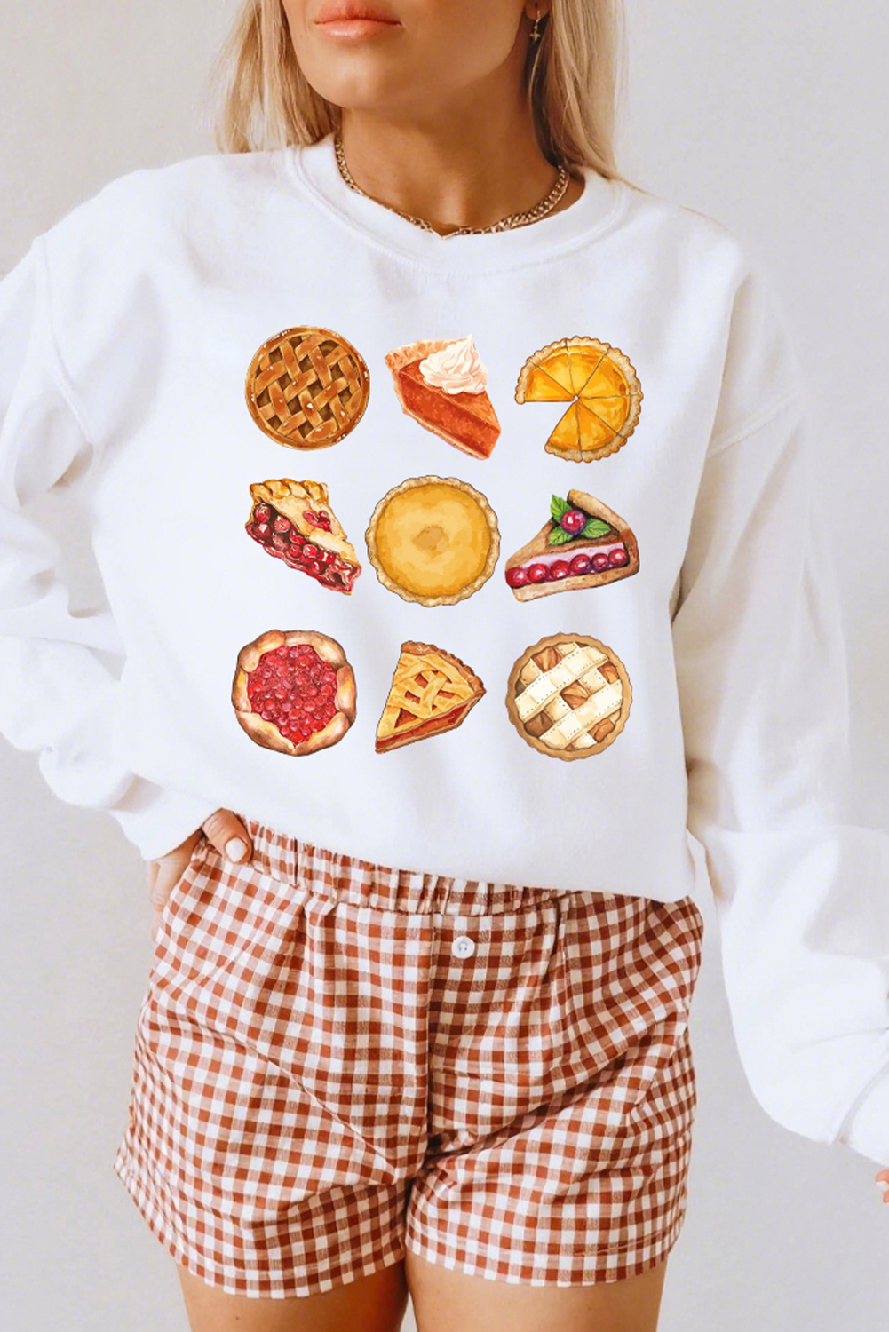 White Yummy Pie Graphic Thanksgiving Sweatshirt