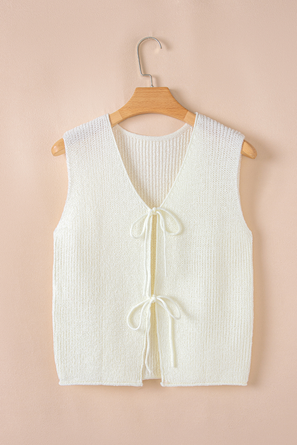 Tomato Red Lace-up Front V Neck Sweater Vest