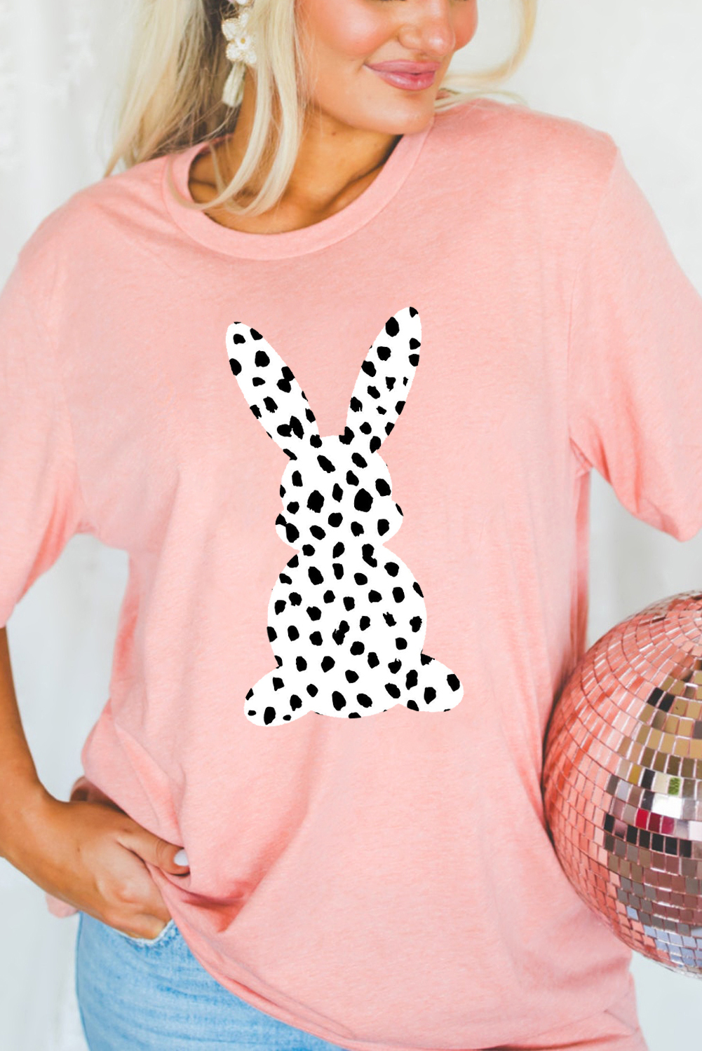 White Easter Egg Bow Bunny Ear Printed T Shirt