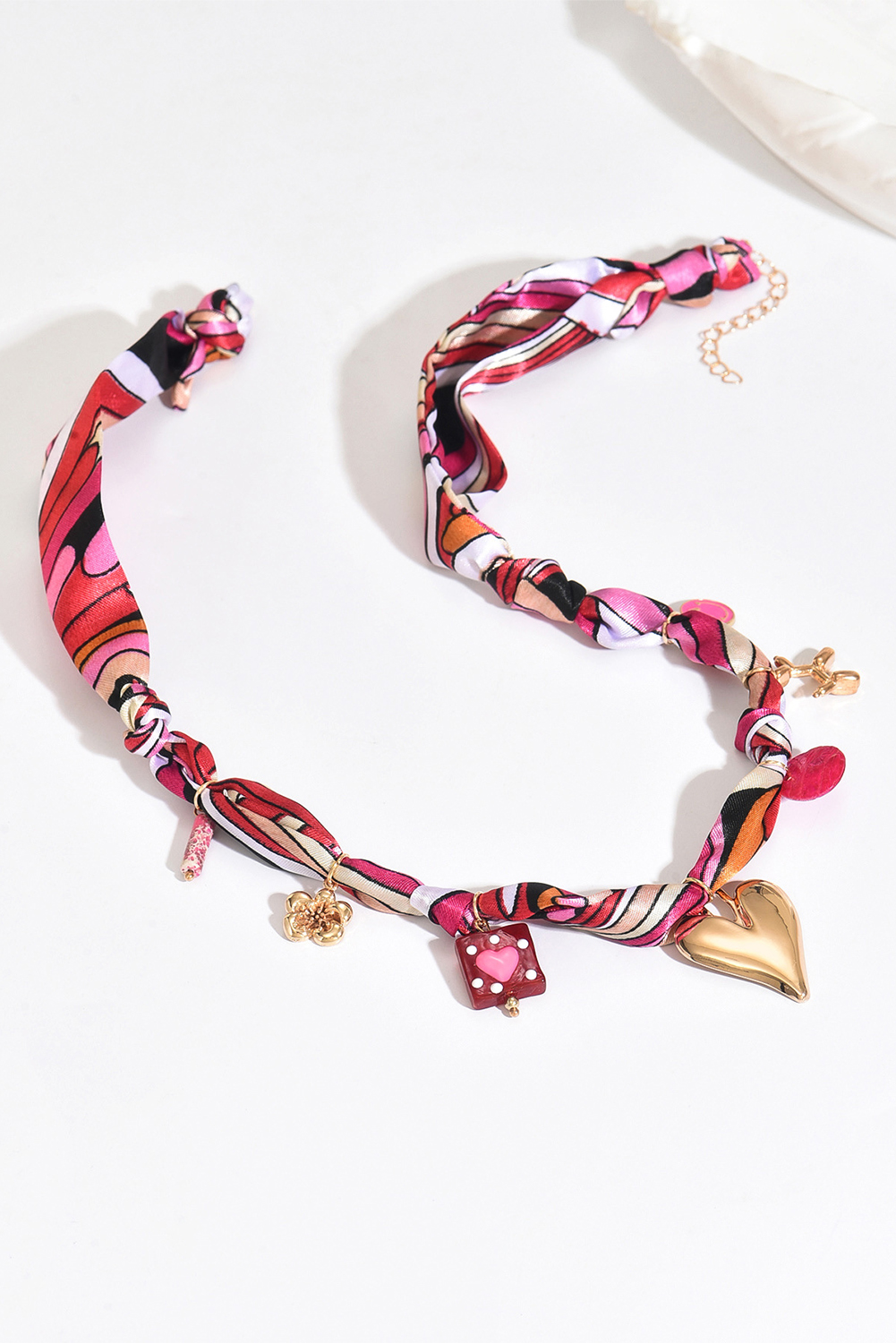 Strawberry Pink Valentines Multi Detail Knot Scarf Necklace