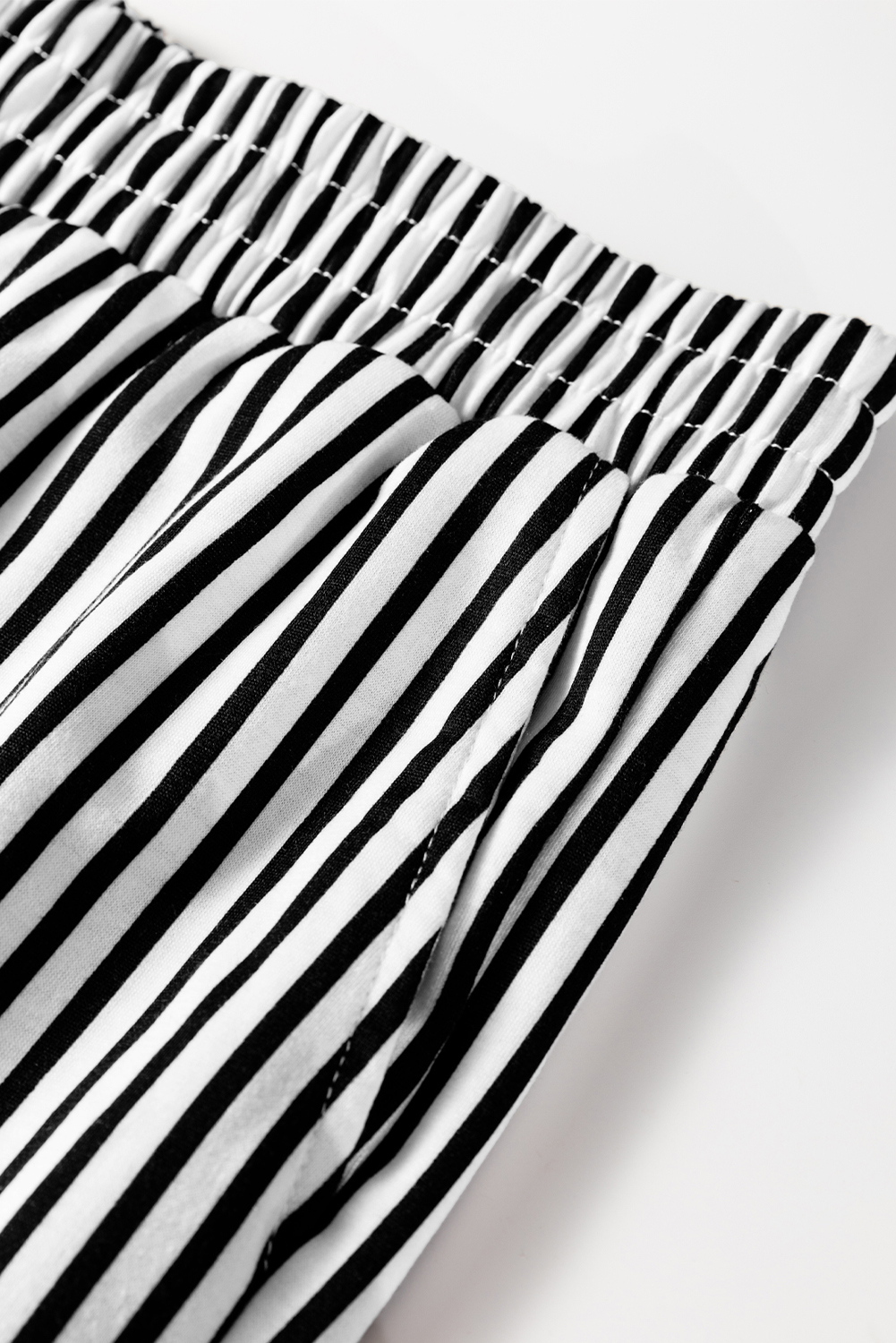 Brown Stripe Elastic High Waist Pocketed Loose Pants