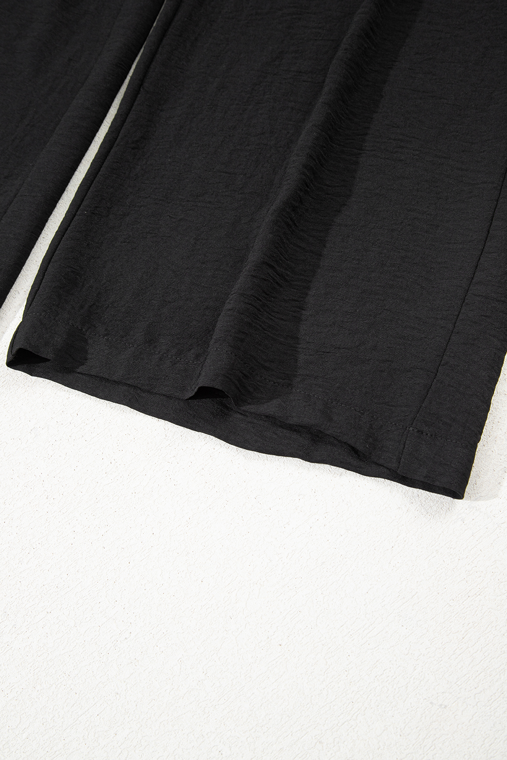 Black Drawstring Frilled Elastic Waistband Wide Leg Utility Trousers