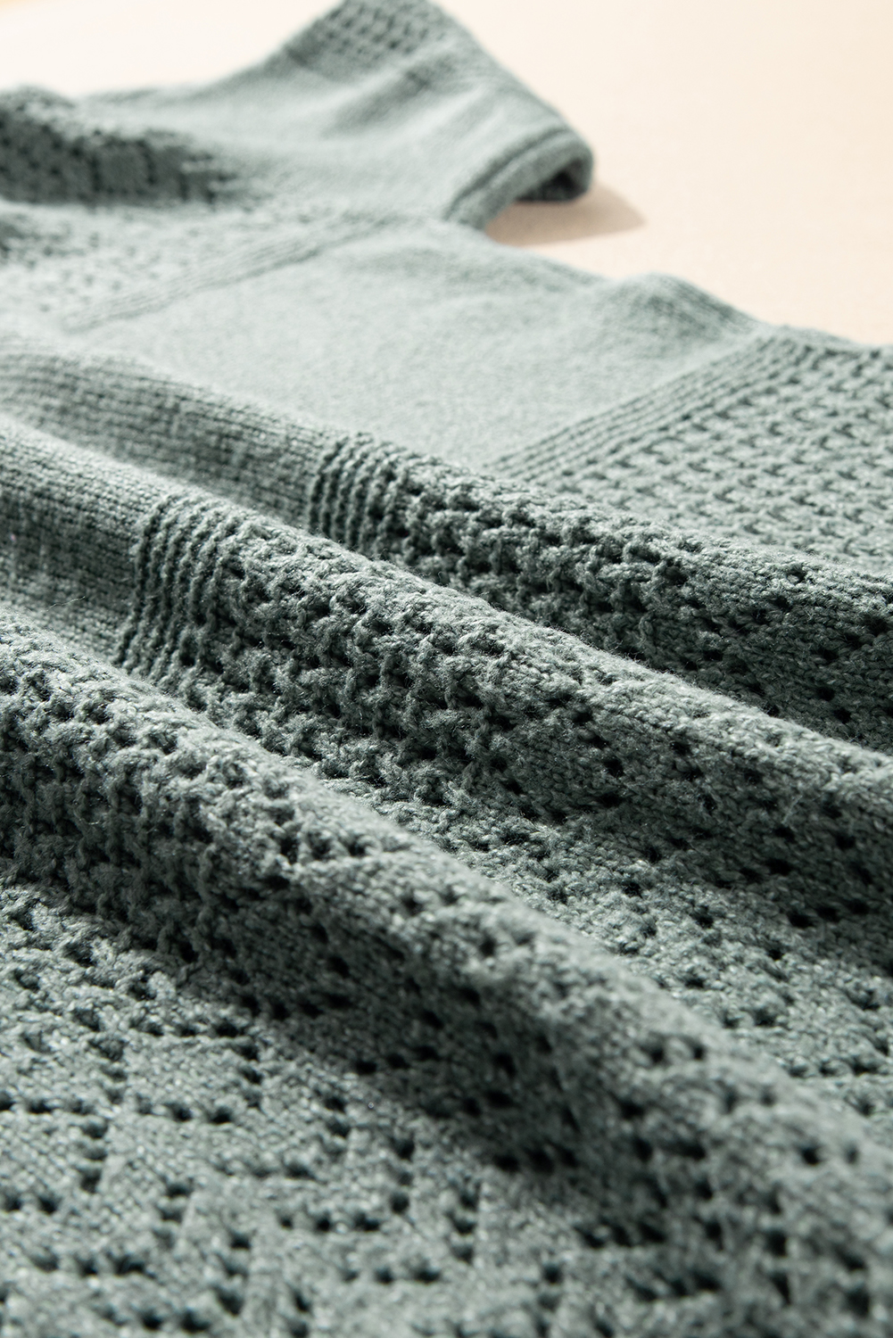 Sky Blue Eyelet Pattern Detail V Neck Drop Shoulder Sweater