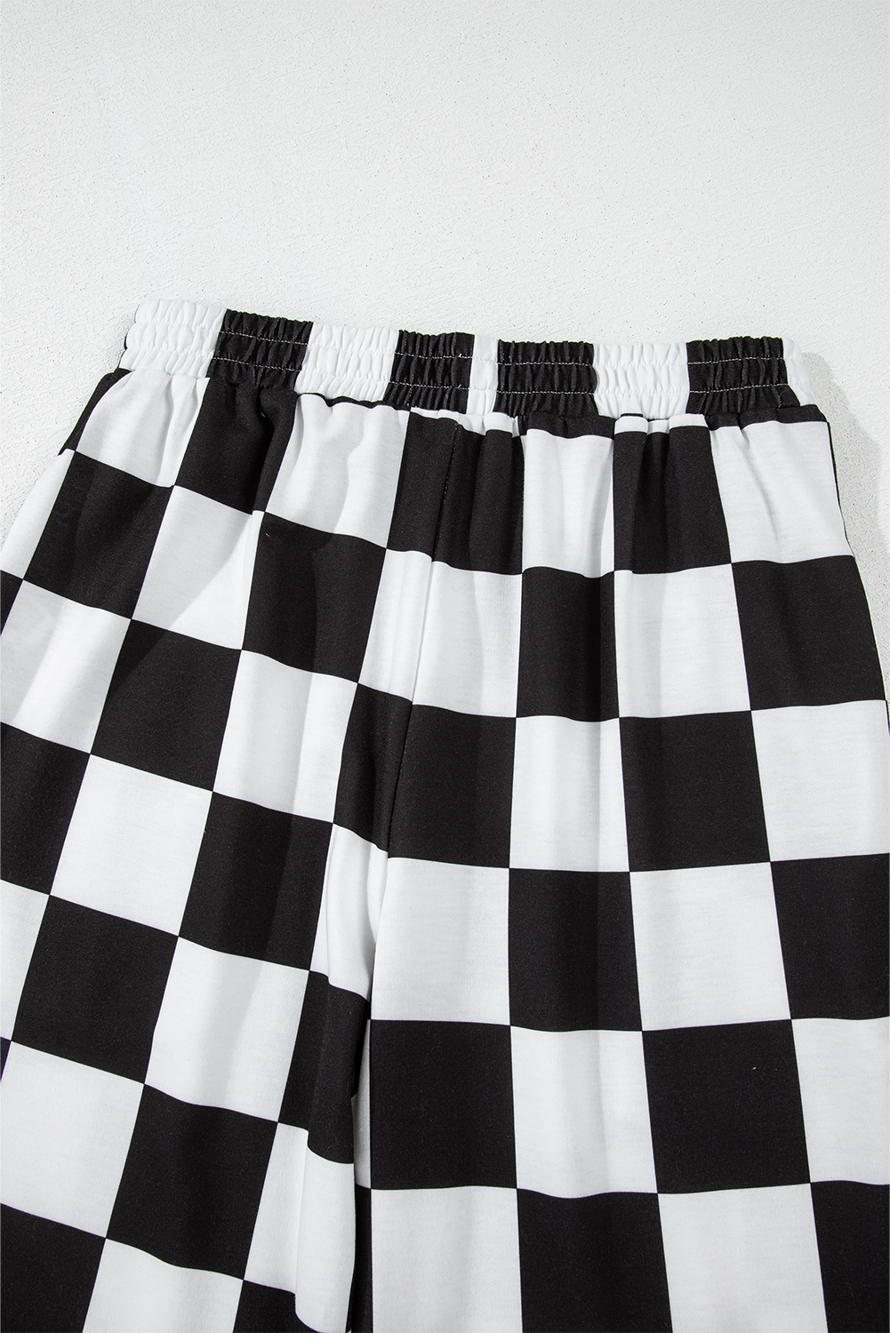 Black 2-Tone Checked Print High Waist Wide Leg Pants