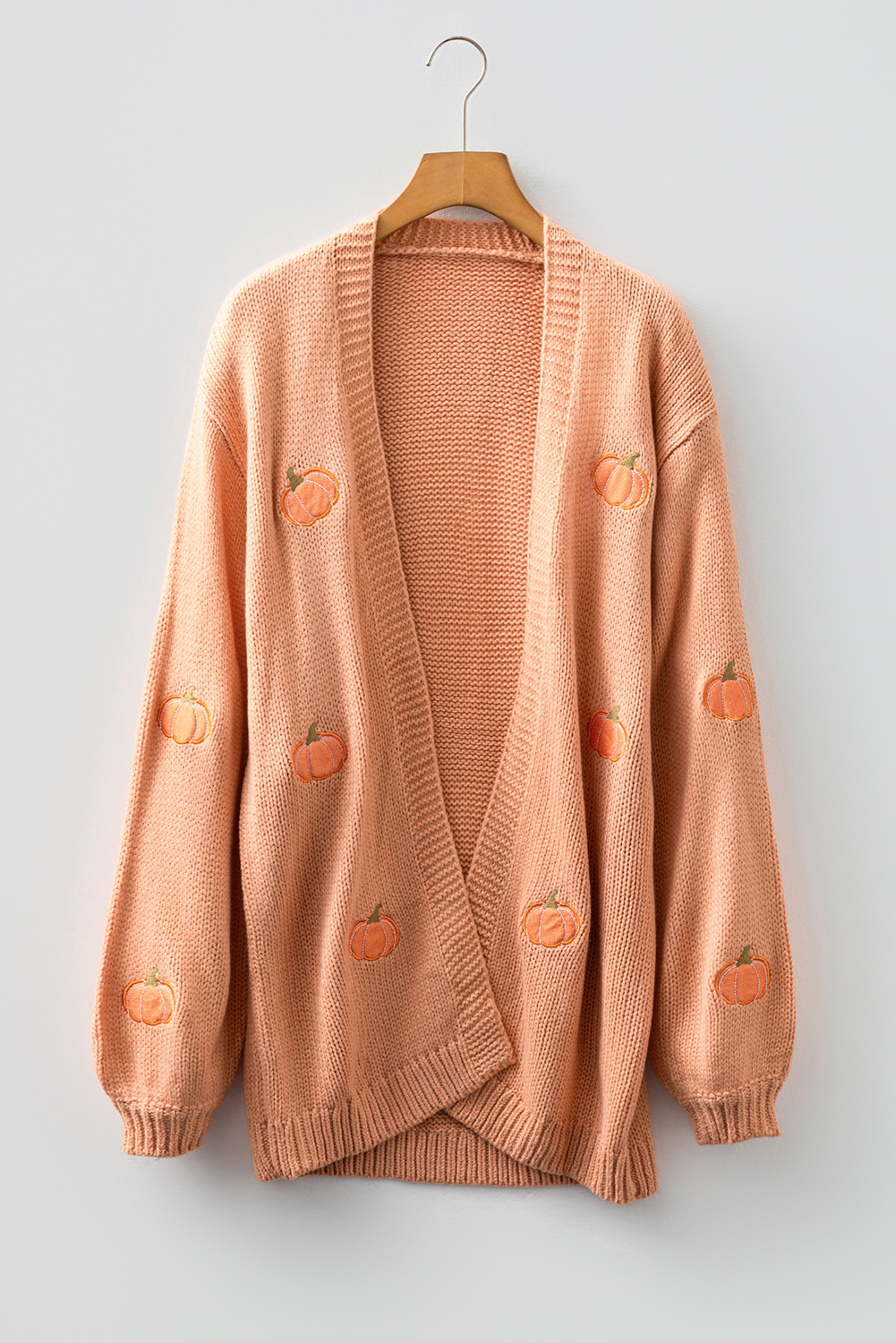 Light Pink Christmas Tree Print Open Front Drop Shoulder Midi Cardigan