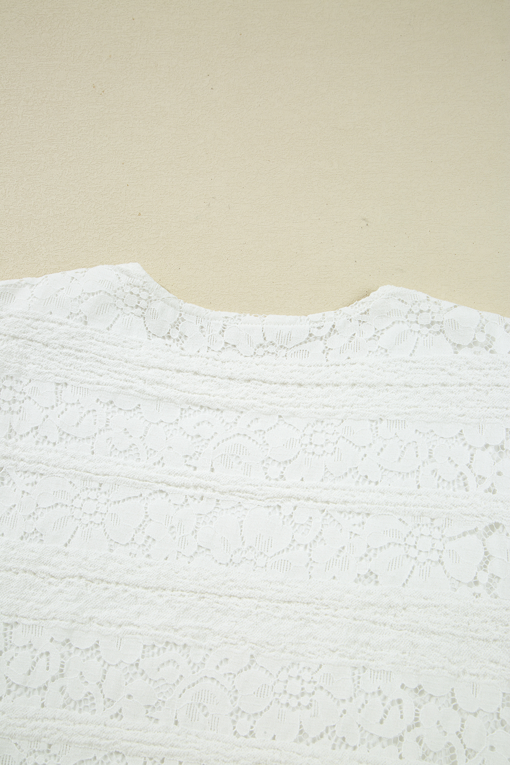 White Lace Crochet Round Neck Puff Sleeve Shift Mini Dress