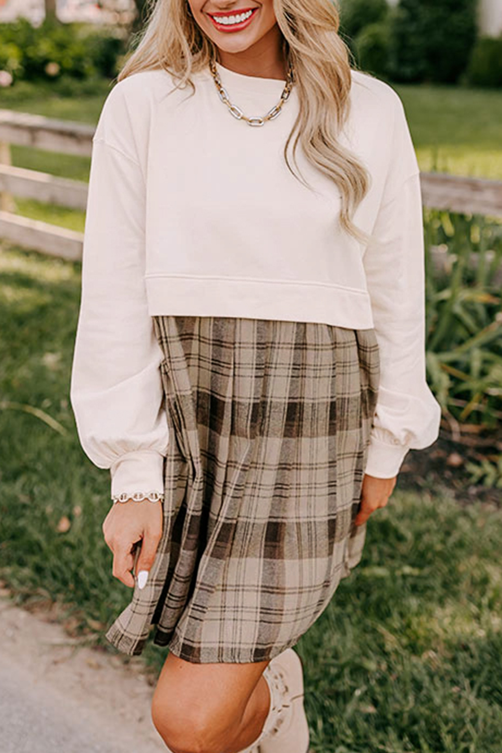 Pale Khaki Sweatshirt Poplin Mini Dress