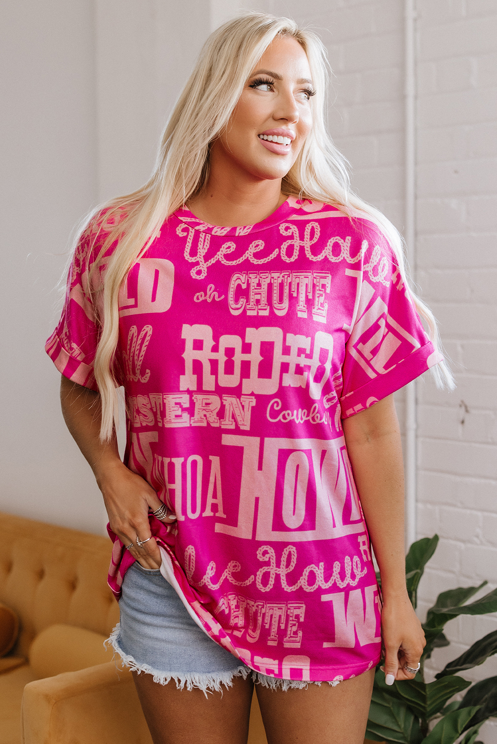 Dark Grey Howdy Cowboy Letter Printed Western Fashion Tee