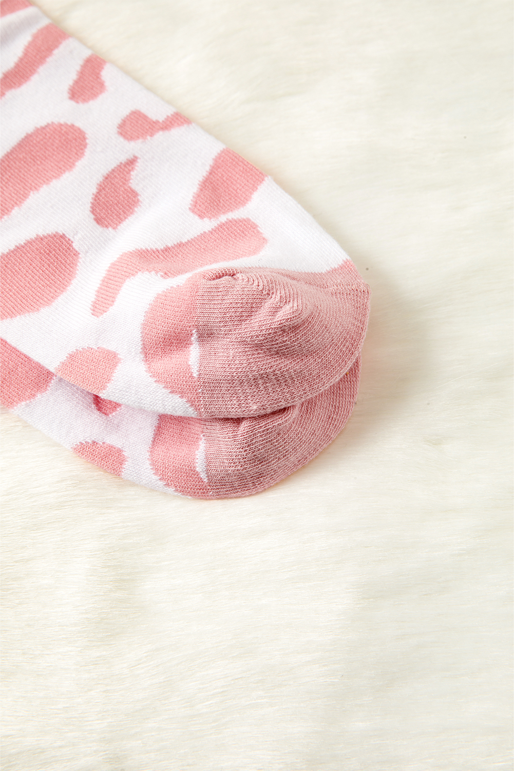 Pink Cow Print Ribbed Detail Crew Socks