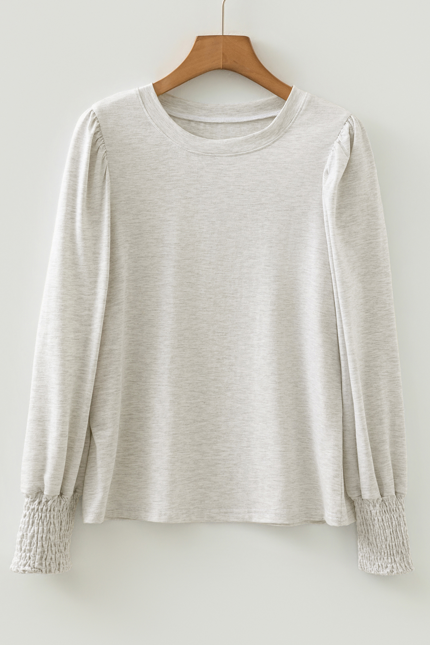Oatmeal Shirred Cuffs Puff Sleeve Peasant Top