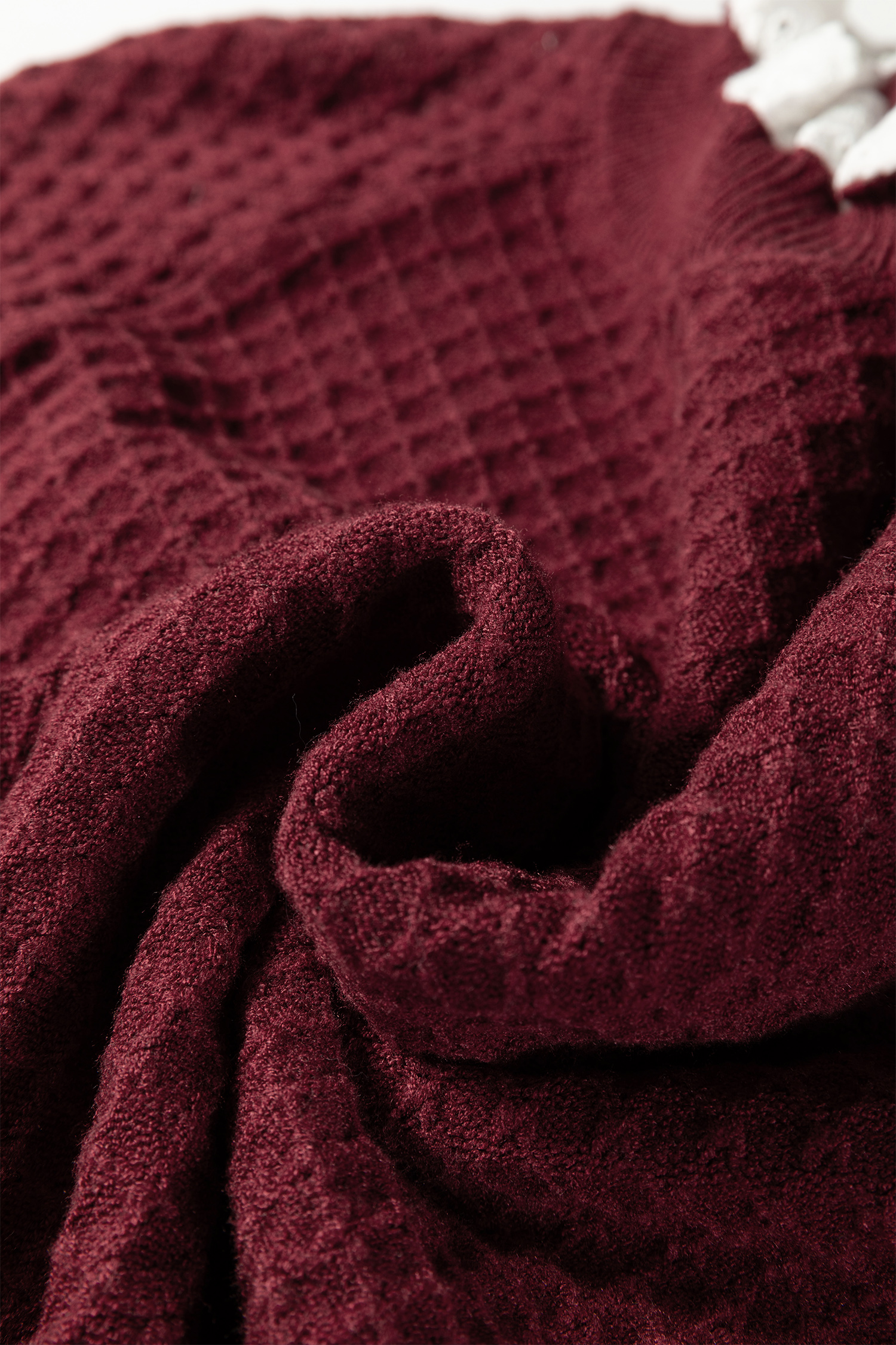 Burgundy  Contrast Lace Frilled Trim Raglan Sleeve Sweater