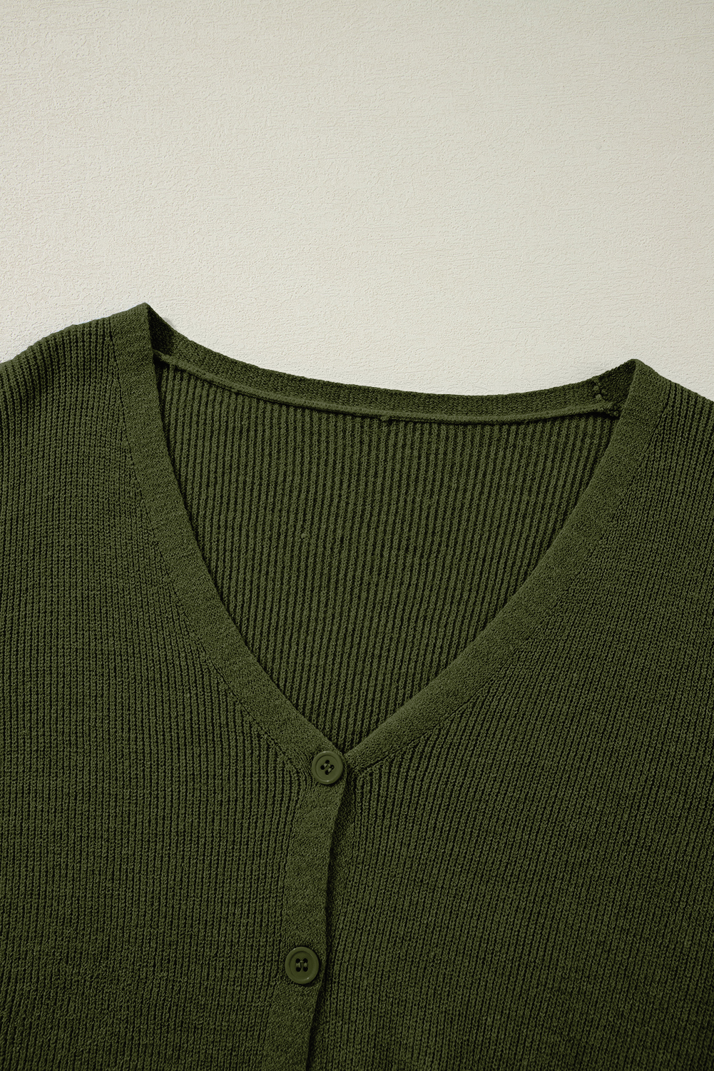 Moss Green Lightweight Ribbed Knit Button Front V Neck Cardigan