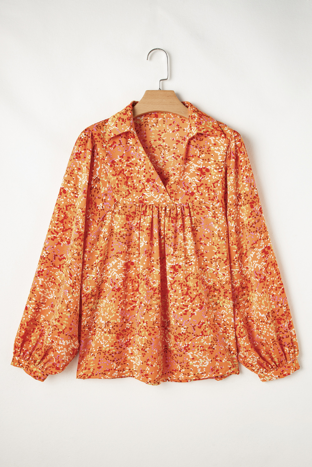 Bonbon Abstract Print Collared V Neck Babydoll Blouse