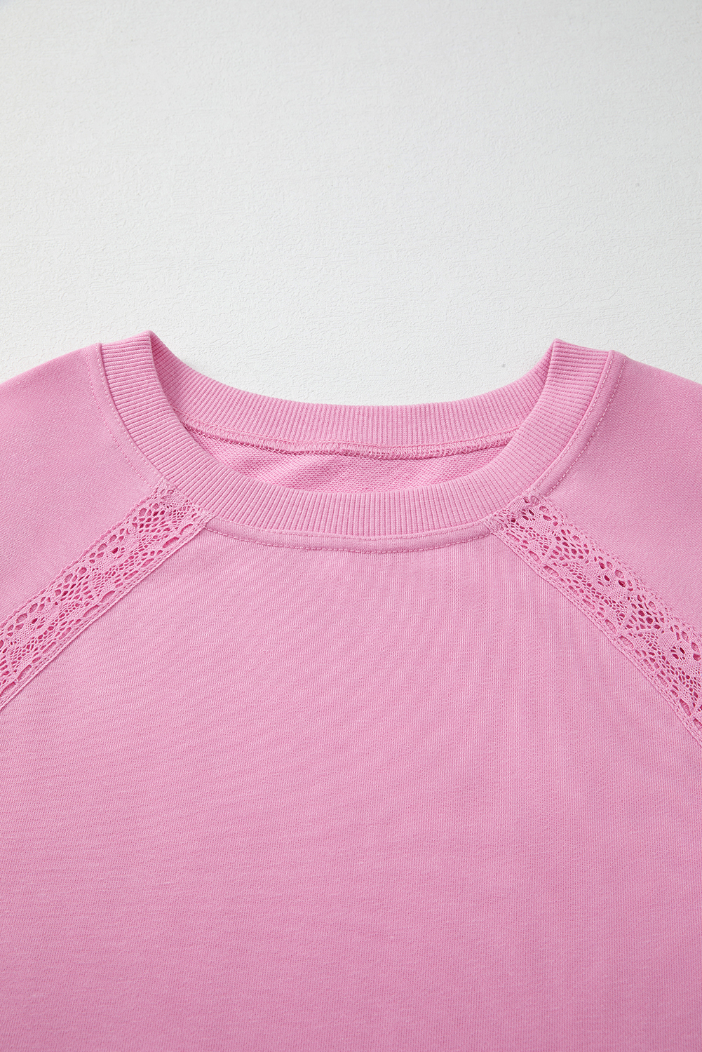 Bright Pink Lace Patched Raglan Sleeve Loose Fit Sweatshirt
