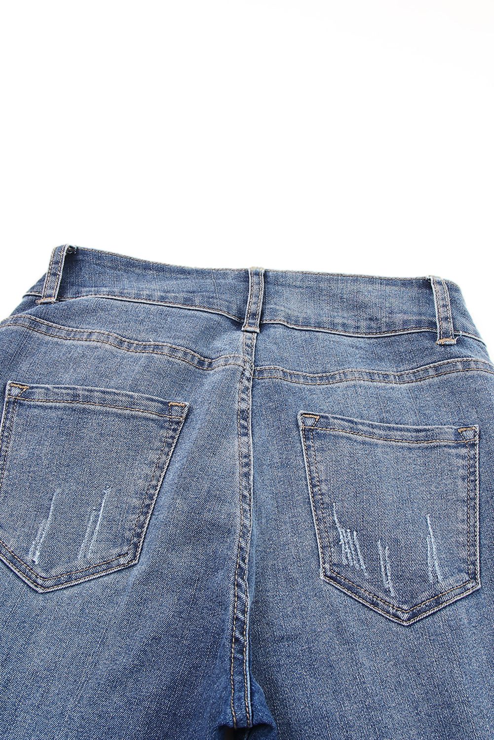 High Waist Distressed Straight Leg Jeans