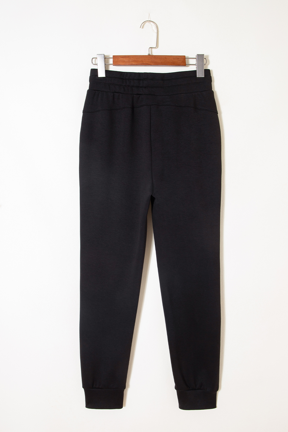Black Exposed Seam Detail Skinny Drawstring Jogger Pants