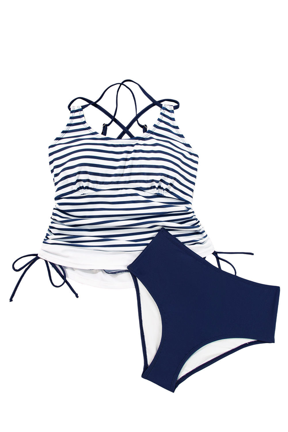 Sea Green Drawstring Tummy Control Mix-and-match 2pcs Tankini Swimsuit