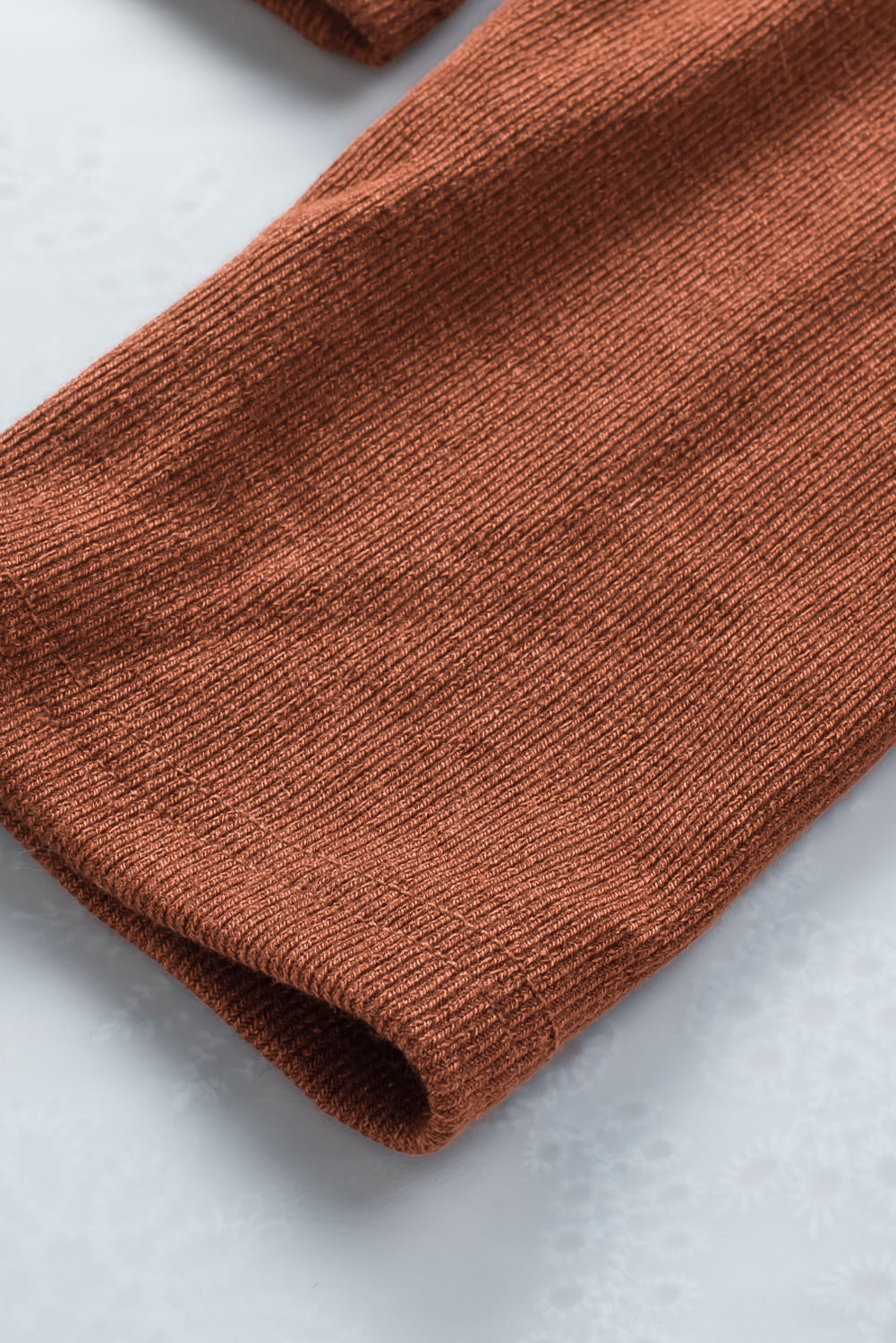 Brown Ribbed Peekaboo Cutout Long Sleeve Top