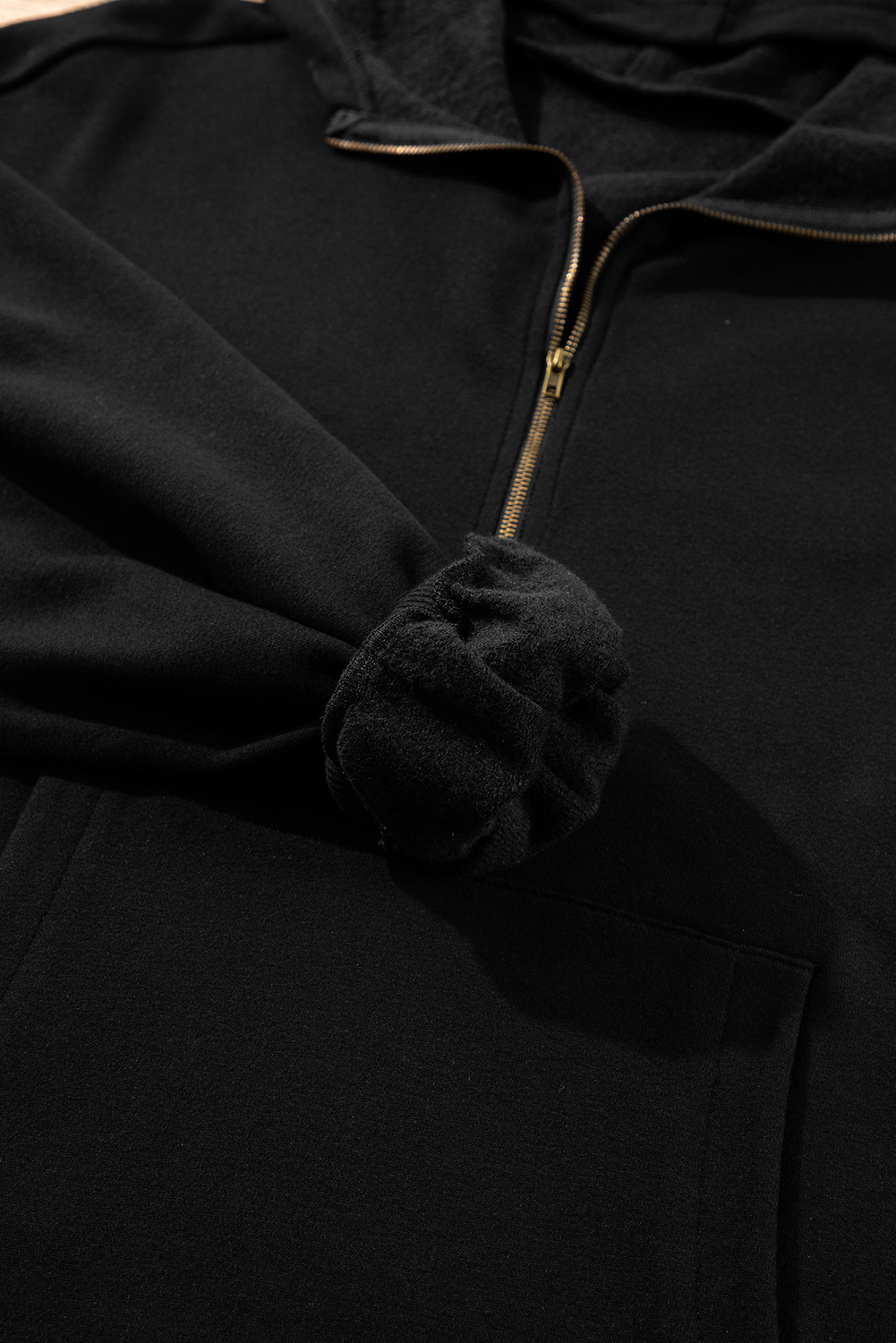 Bonbon Fleece Lined Half Zipper Kangaroo Pockets Loose Hoodie