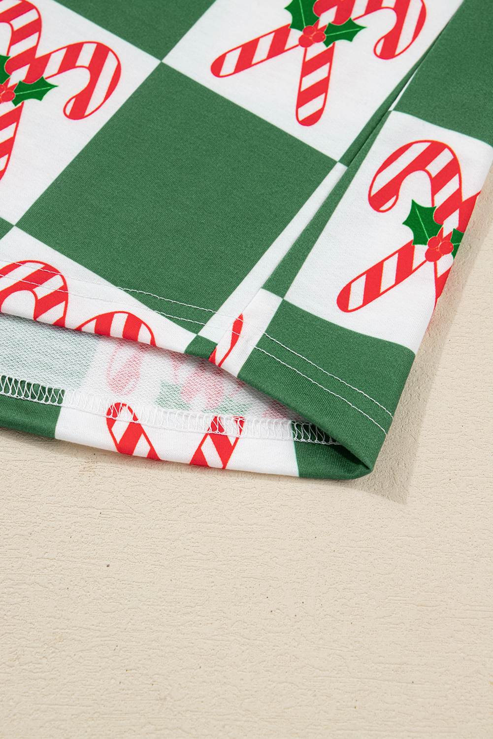 Green Holly Jolly Checkered Pattern 2pcs Long Pajama Set