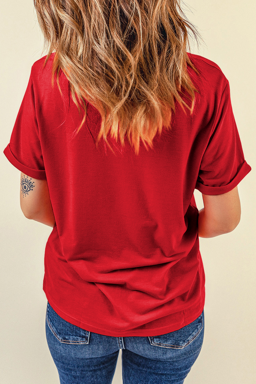 Red American Flag Inspired Sequined Pattern Crewneck Tee
