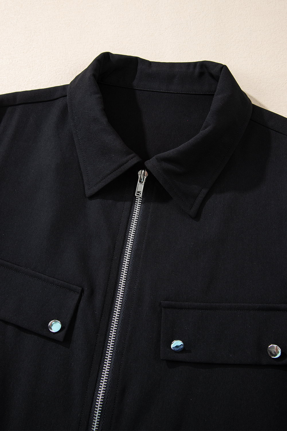 Red Dahlia Collar Tab Sleeve Zip Up Flap Detail Jacket
