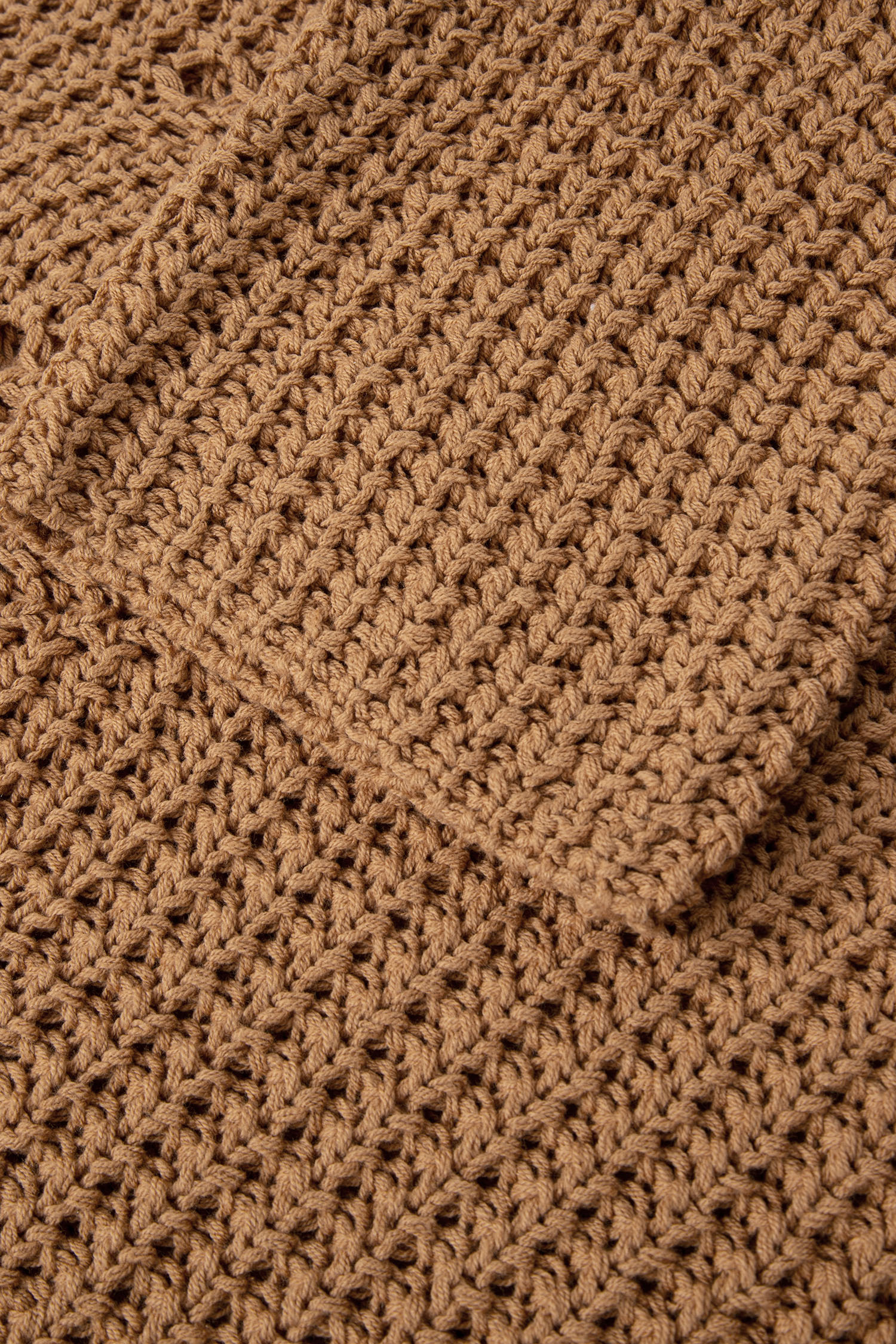 Camel Hollowed Detail Wide Sleeve Loose Pullover Sweater